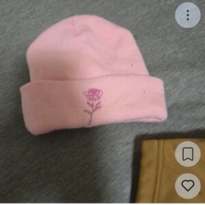 American Apparel Pink Beanie with Embroidered Rose